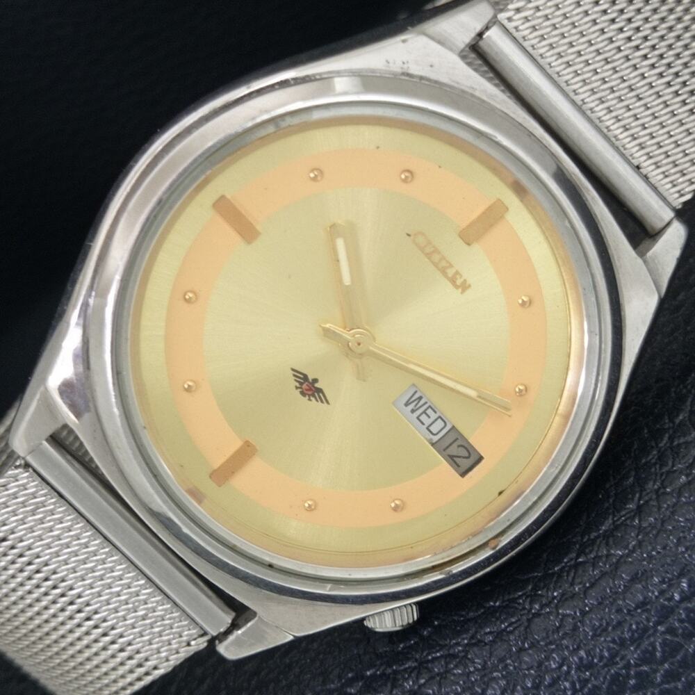 Vintage 1970 Citizen Automatic Mens Silver Watch W/daydate & Gold accents